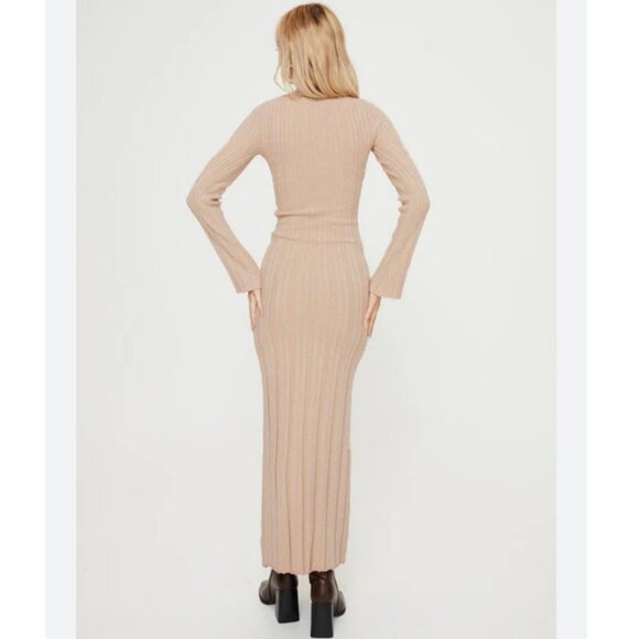 Princess Polly Tesha Long Sleeve Ribbed Knit Maxi Dress Size XS/S Beige Tan - Picture 5 of 10